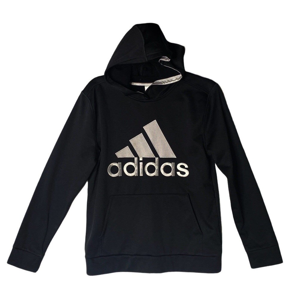 Adidas Hoodie Youth Boys Large 14/16 Black Long Sleeve Pullover Sweater Logo